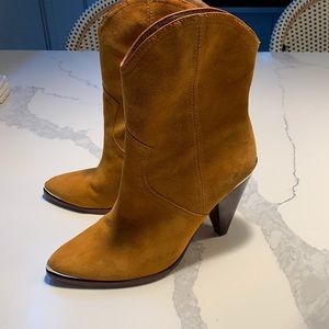 Joie suede, caramel colored heeled boot
